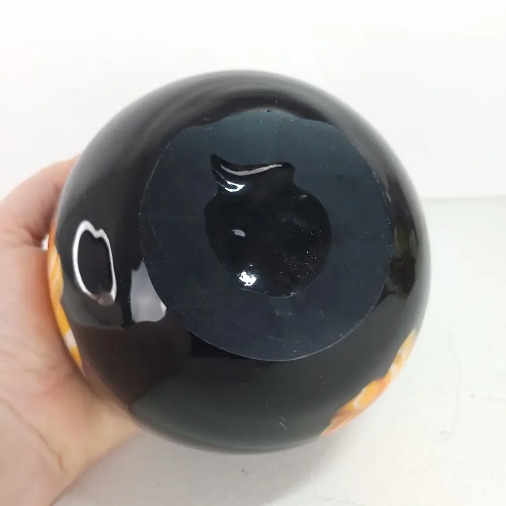 Handblown Studio Art Glass Black Amethyst Yellow Orange Amoeba Dish Bowl 5.5